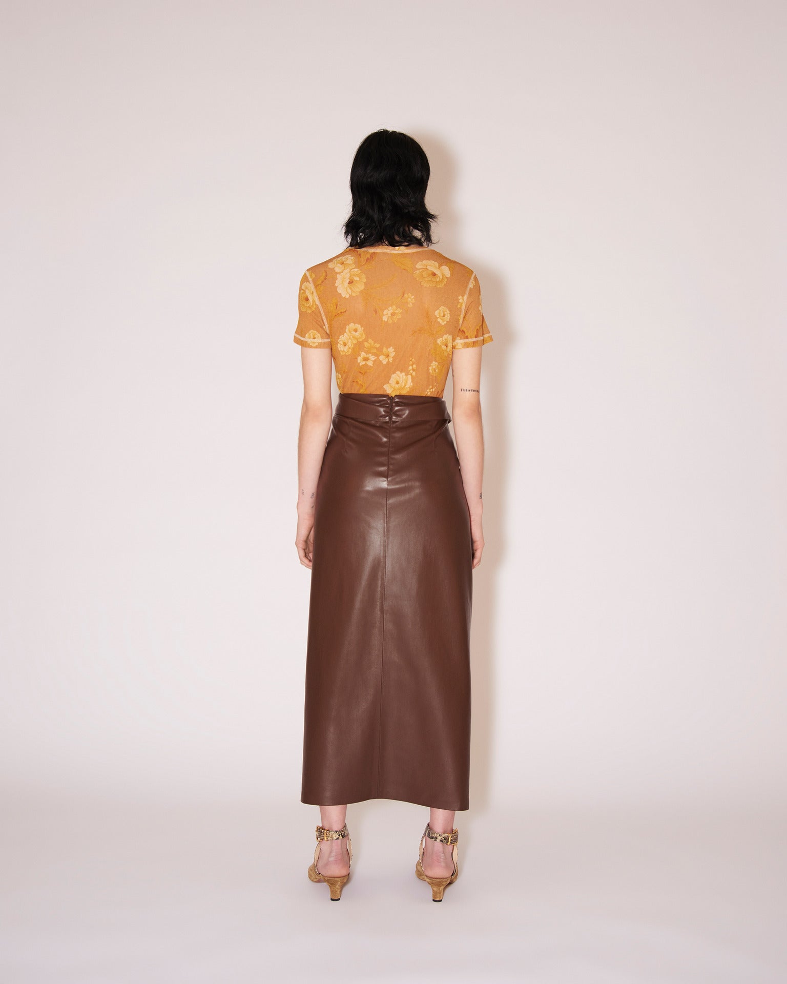 Inci Twisted Front Midi Skirt Dark Brown